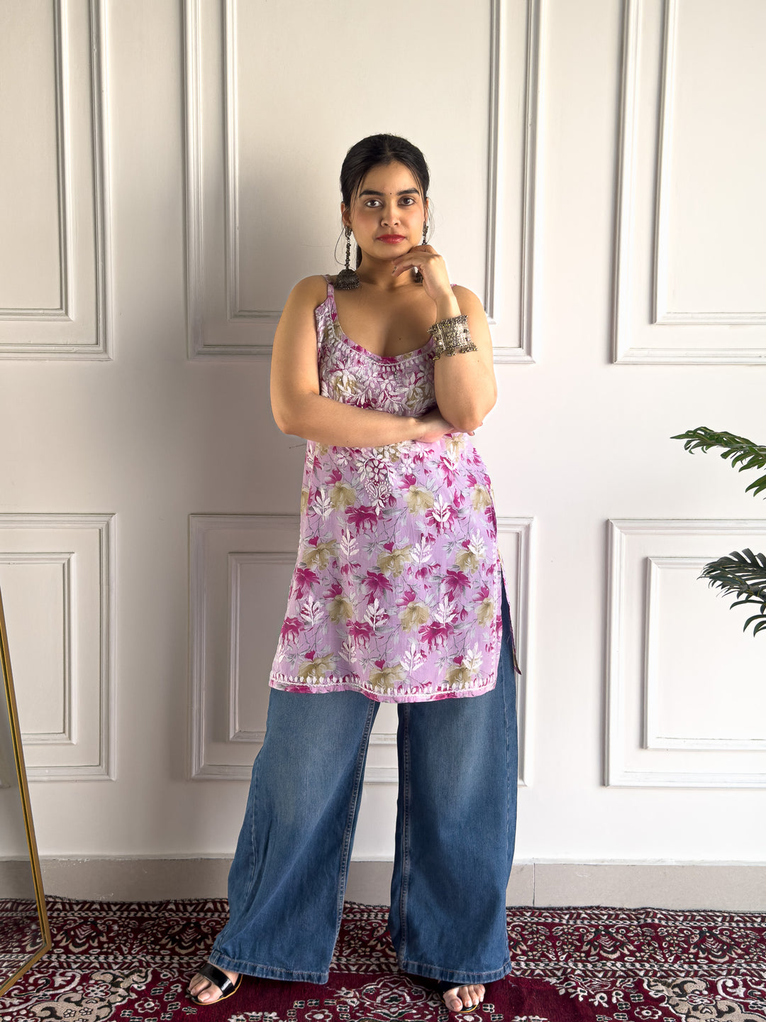 Sia Mulmul Chikankari Strappy Short Kurti