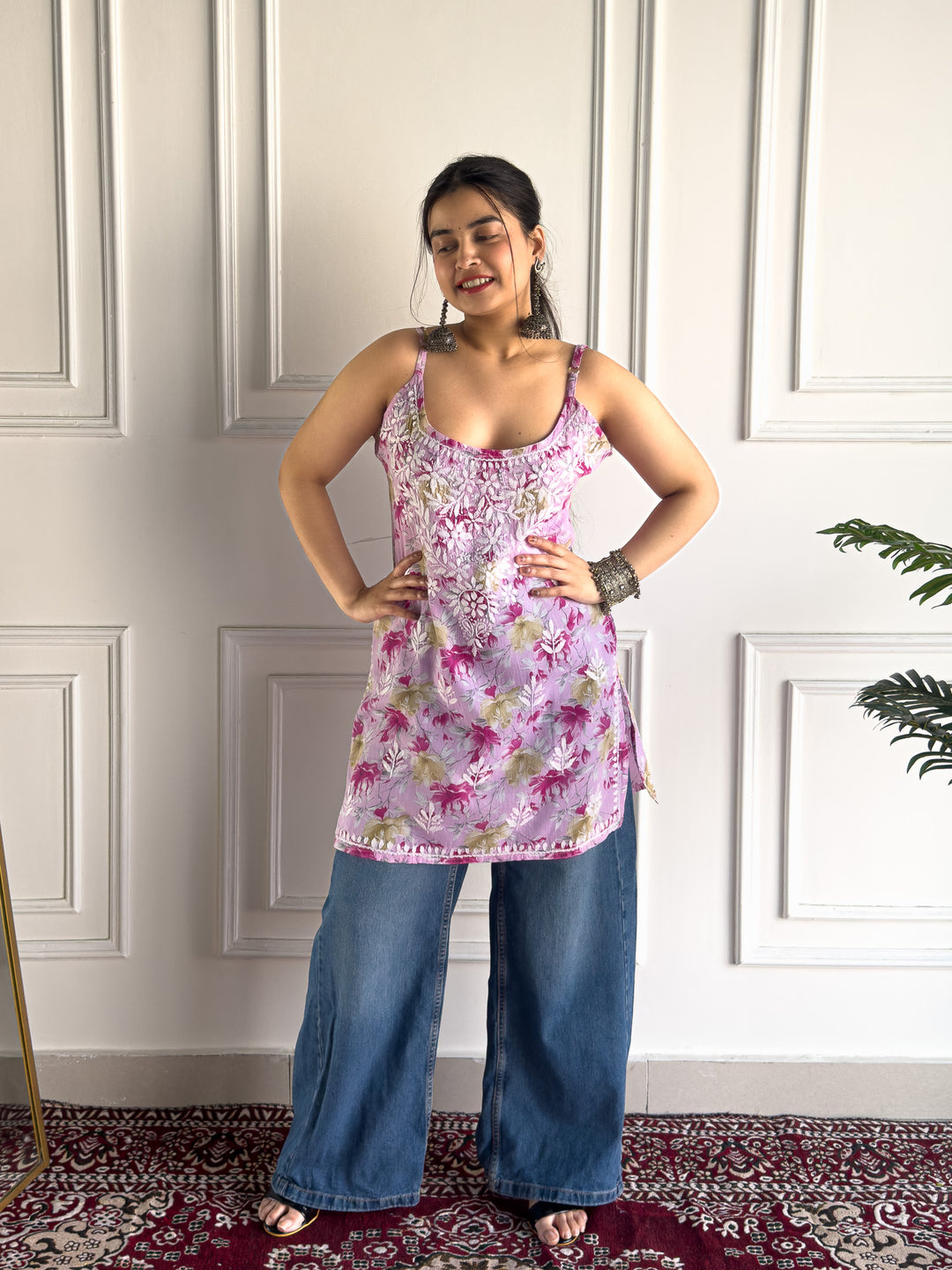 Sia Mulmul Chikankari Strappy Short Kurti