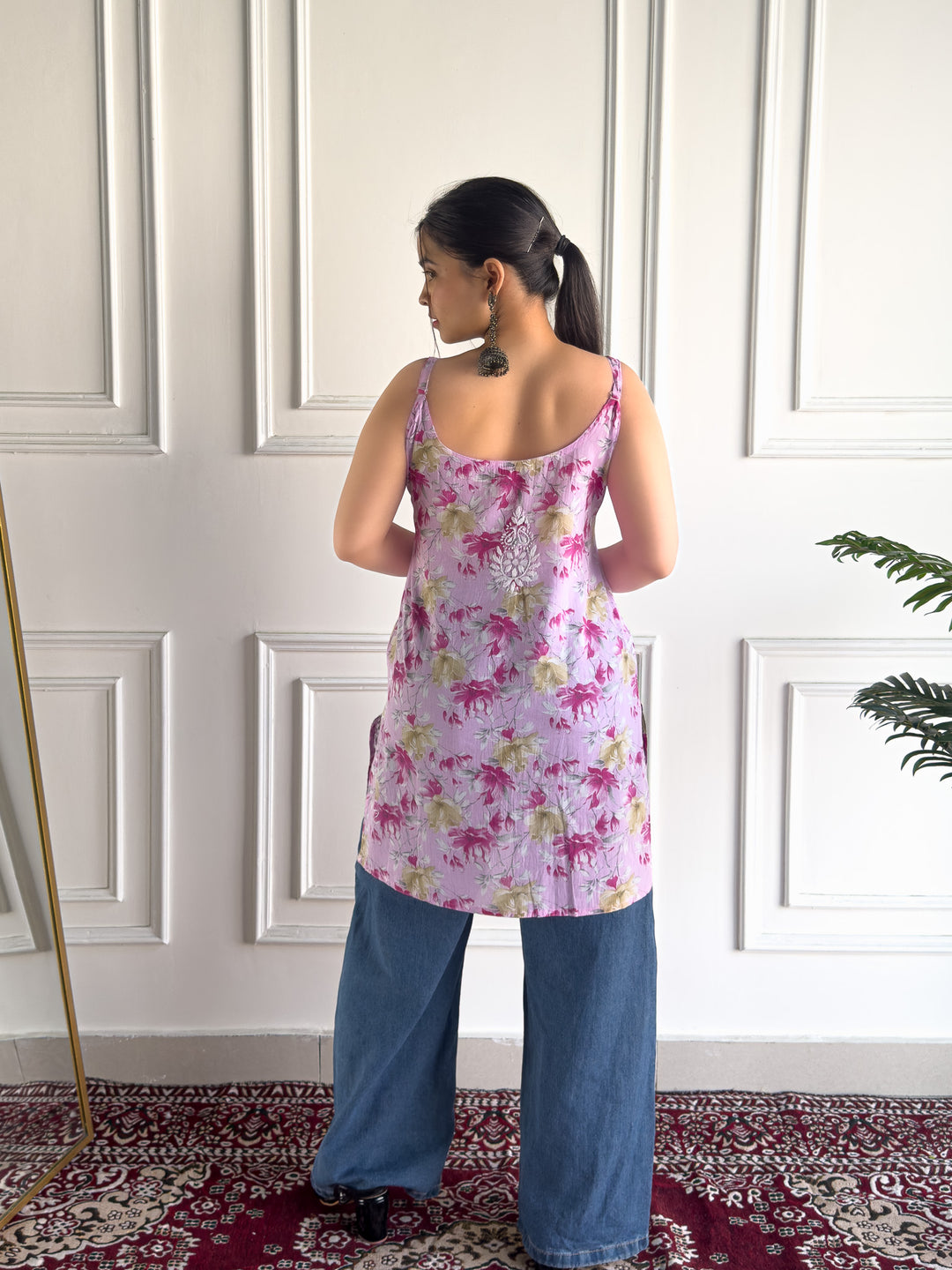 Sia Mulmul Chikankari Strappy Short Kurti