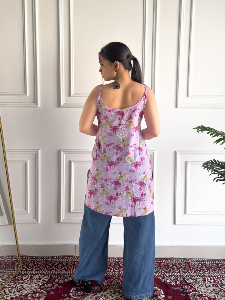 Sia Mulmul Chikankari Strappy Short Kurti