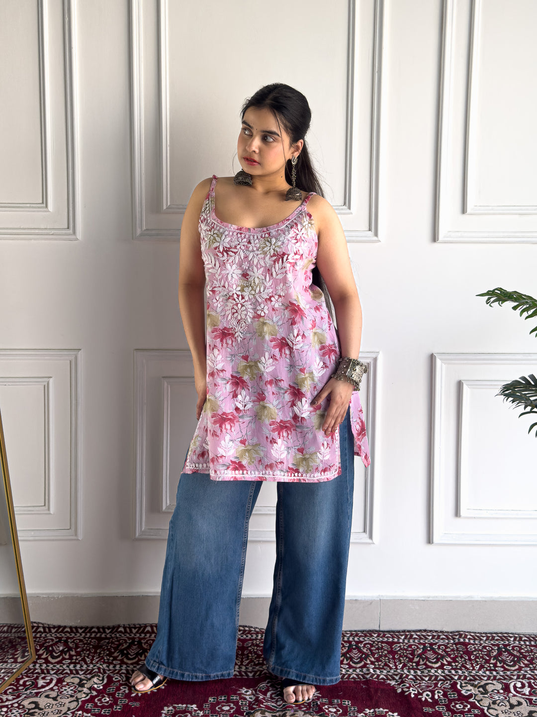 Sia Mulmul Chikankari Strappy Short Kurti