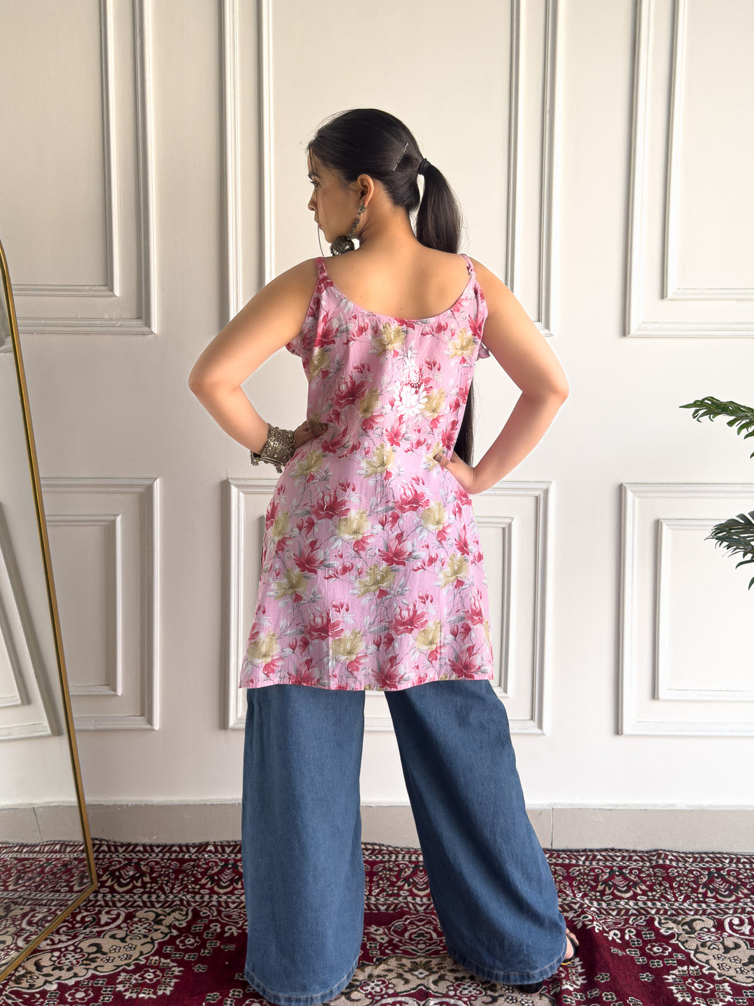 Sia Mulmul Chikankari Strappy Short Kurti