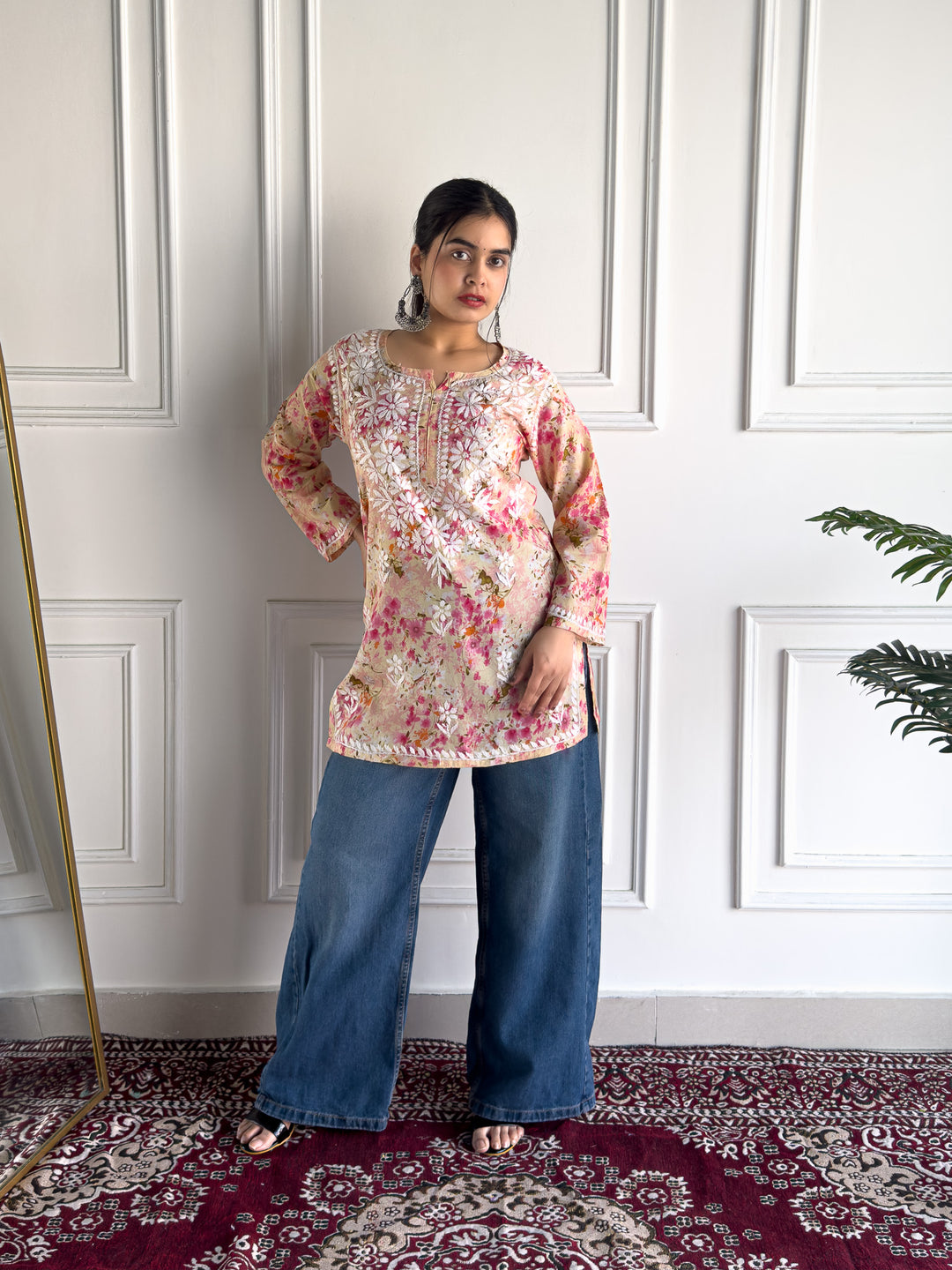 Kavya Mulmul Print Chikankari Short Kurti