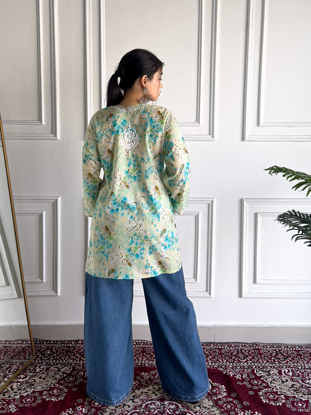 Kavya Mulmul Print Chikankari Short Kurti