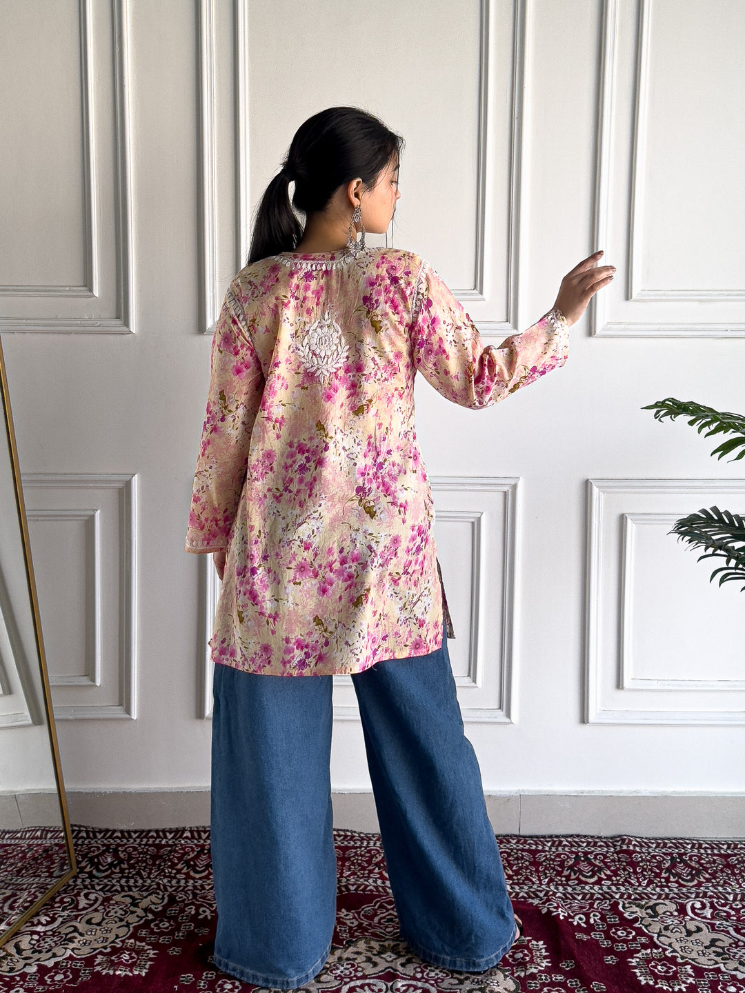 Kavya Mulmul Print Chikankari Short Kurti