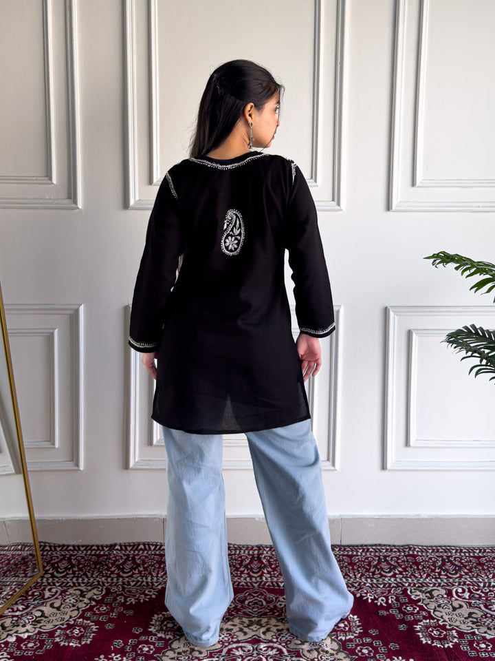 Arohi Cotton Black Chikankari Short Kurti