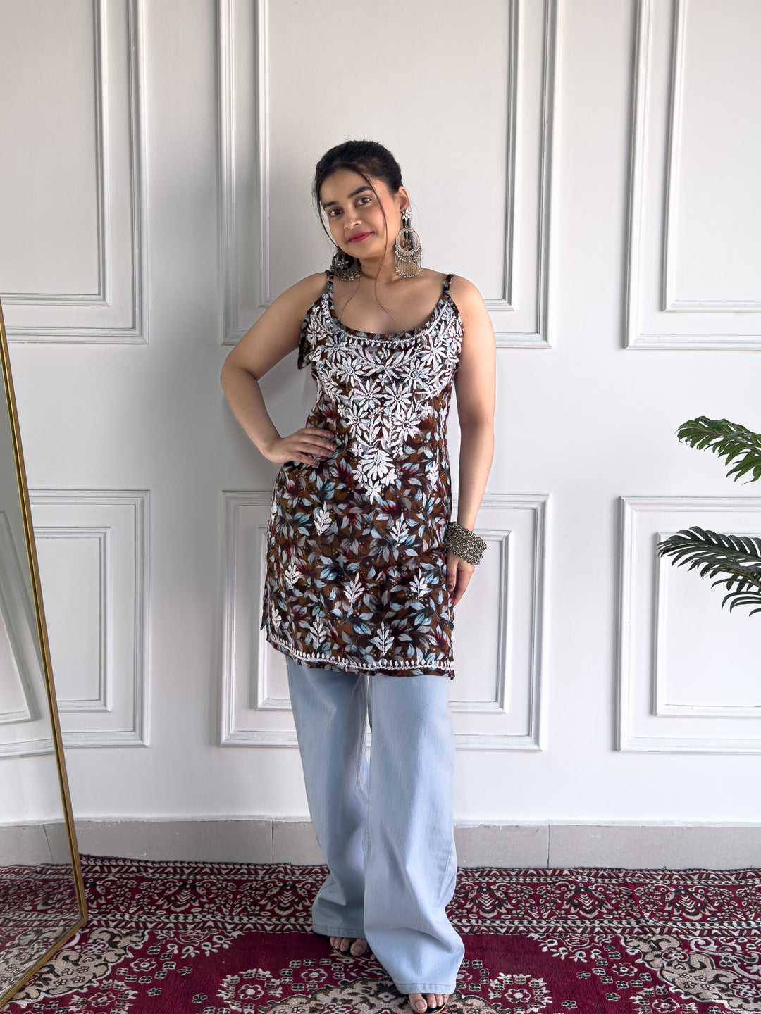 Juhi Chikankari Mulmul Strappy Short Kurti