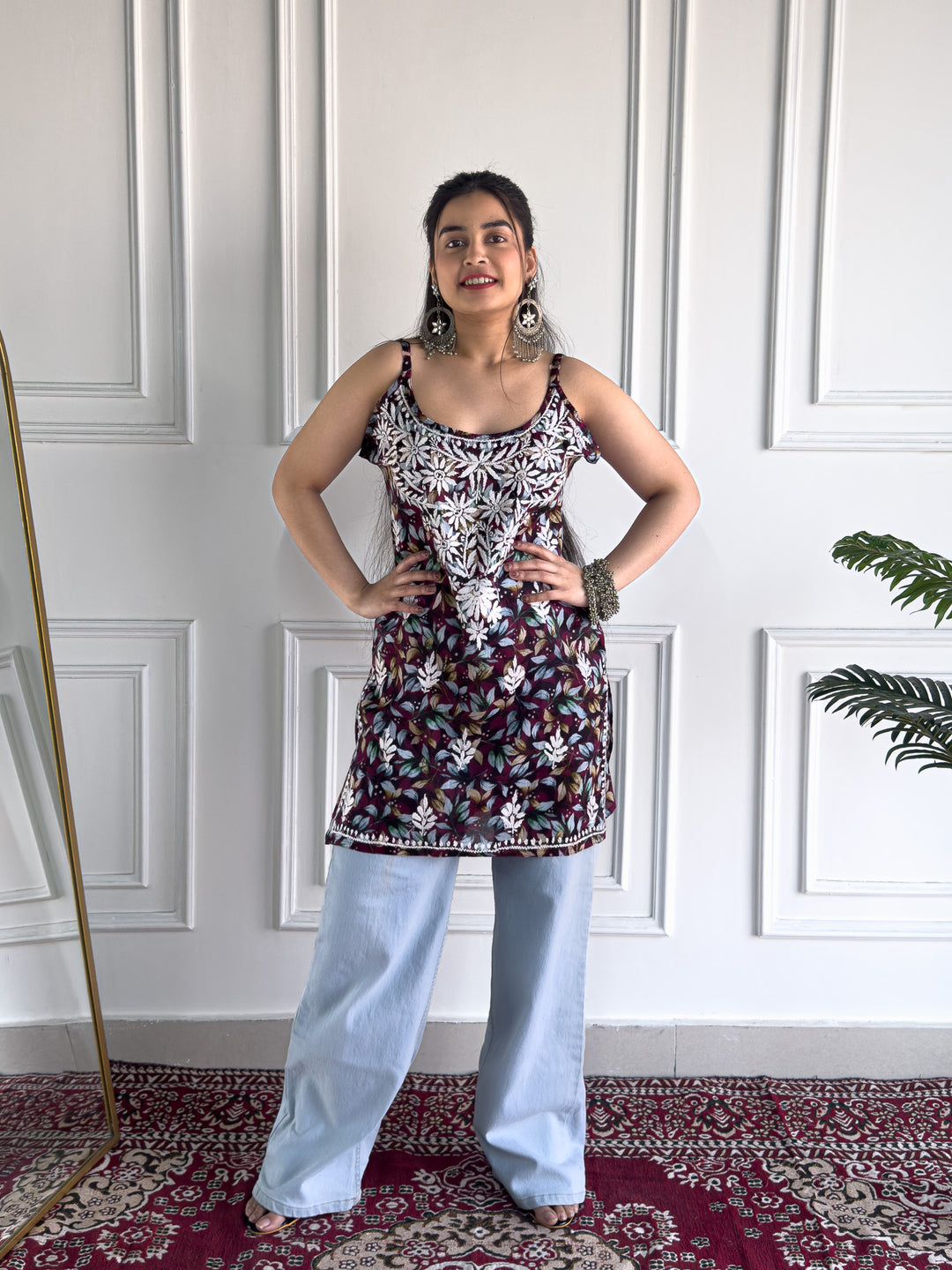 Juhi Chikankari Mulmul Strappy Short Kurti
