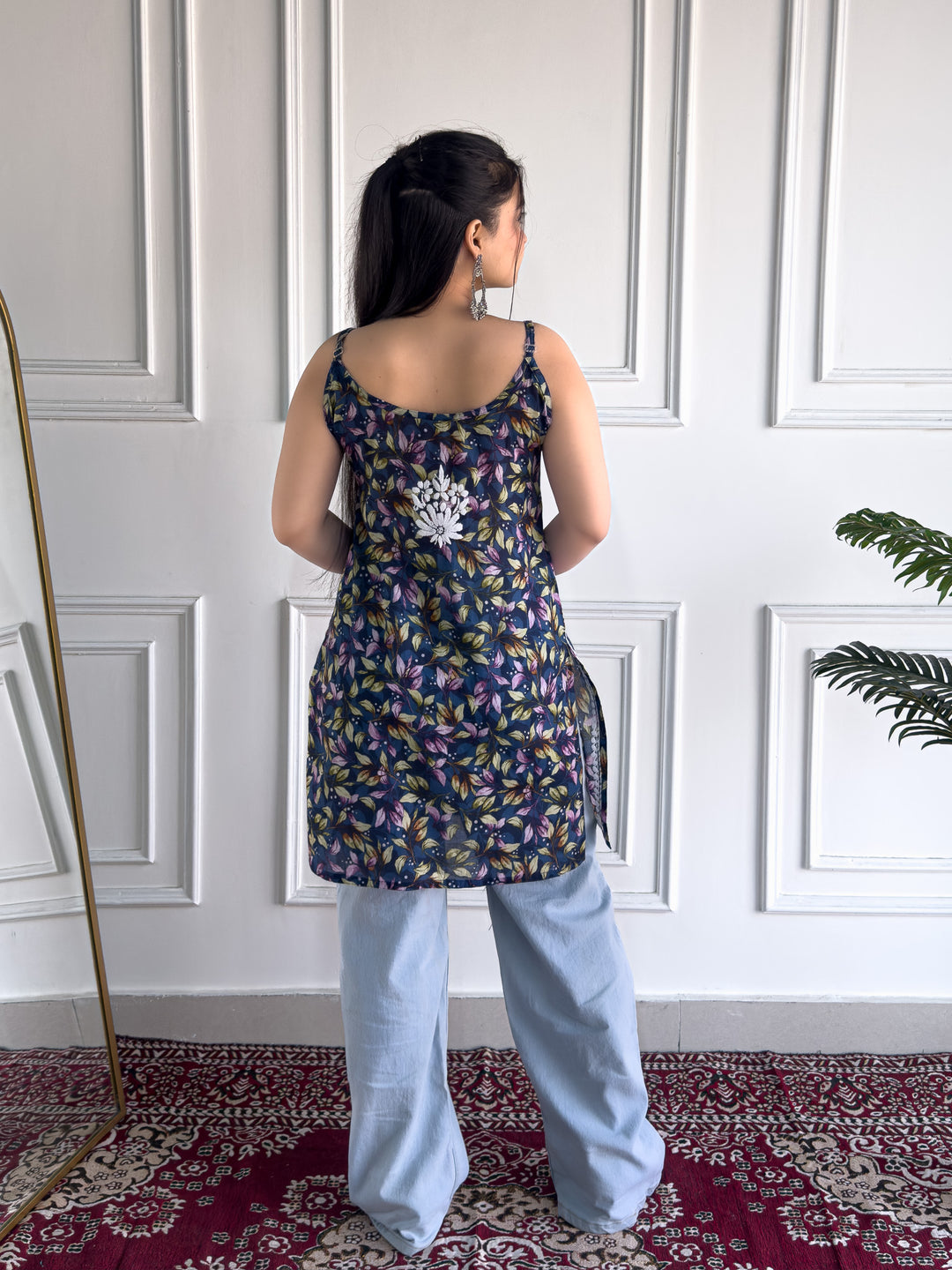 Juhi Chikankari Mulmul Strappy Short Kurti
