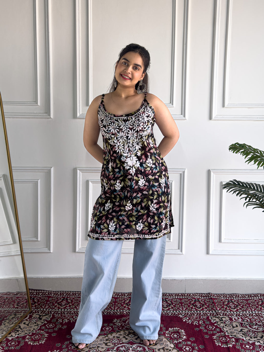 Juhi Chikankari Mulmul Strappy Short Kurti