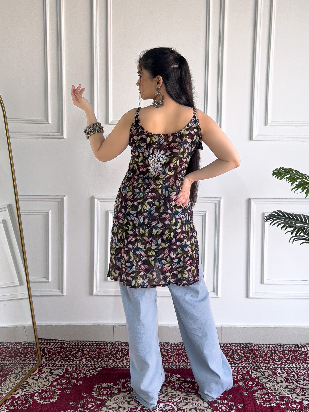 Juhi Chikankari Mulmul Strappy Short Kurti