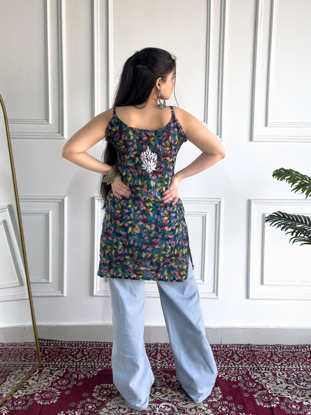 Juhi Chikankari Mulmul Strappy Short Kurti