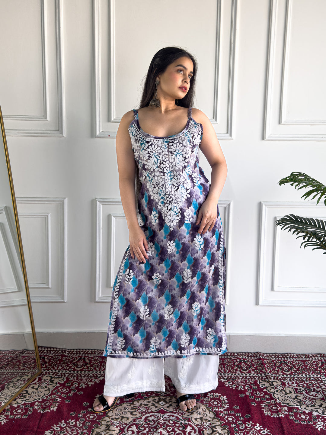 Chitra Mulmul Chikankari Strappy Straight Kurta