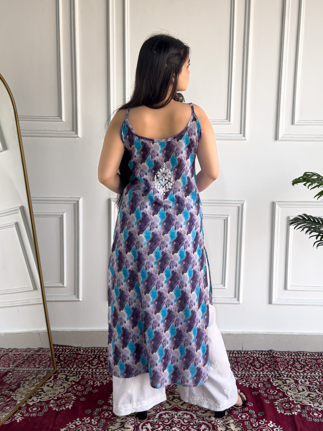 Chitra Mulmul Chikankari Strappy Straight Kurta