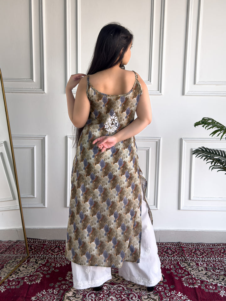 Chitra Mulmul Chikankari Strappy Straight Kurta
