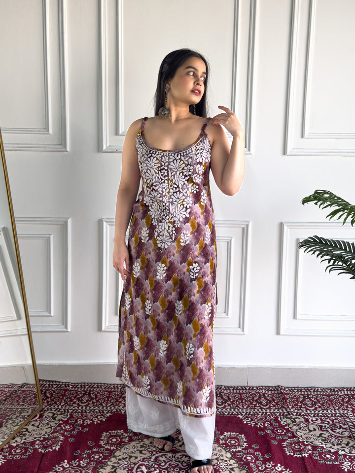 Chitra Mulmul Chikankari Strappy Straight Kurta