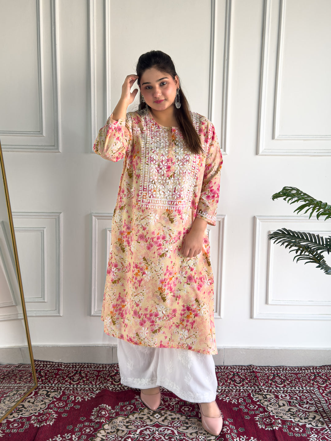 Aditi Mulmul Chikankari Plus Size Straight Kurta