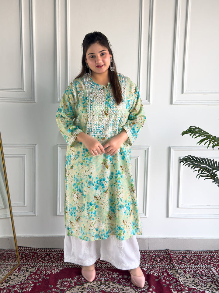 Aditi Mulmul Chikankari Plus Size Straight Kurta