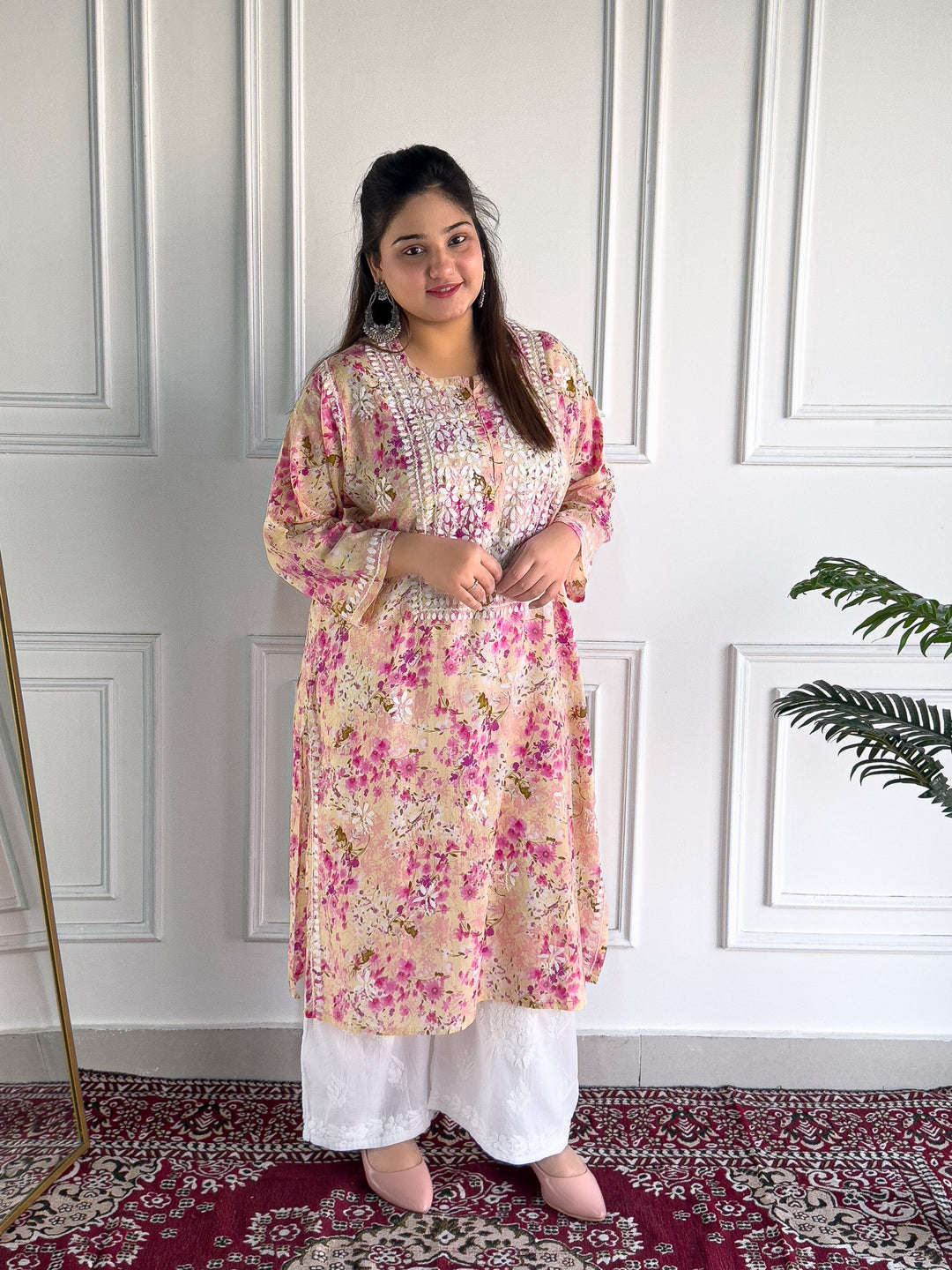 Aditi Mulmul Chikankari Plus Size Straight Kurta