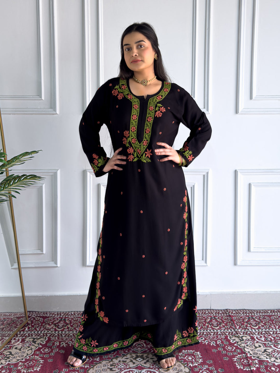 Hina Rayon Chikankari Rose Co-ord Set