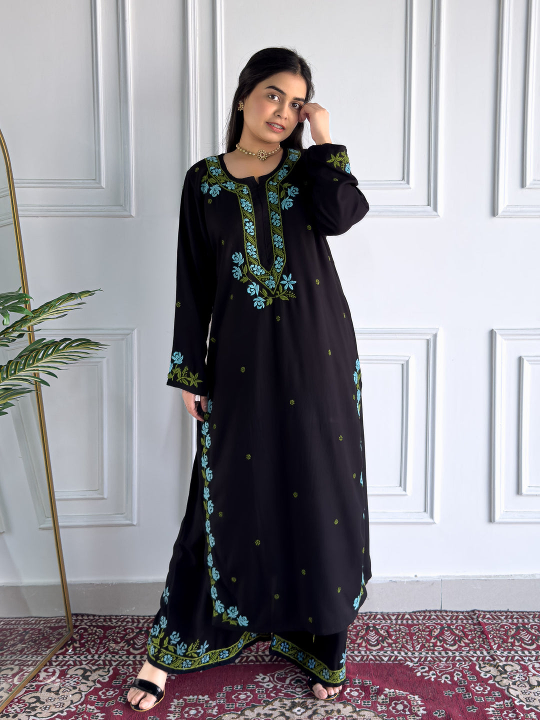 Hina Rayon Chikankari Rose Co-ord Set