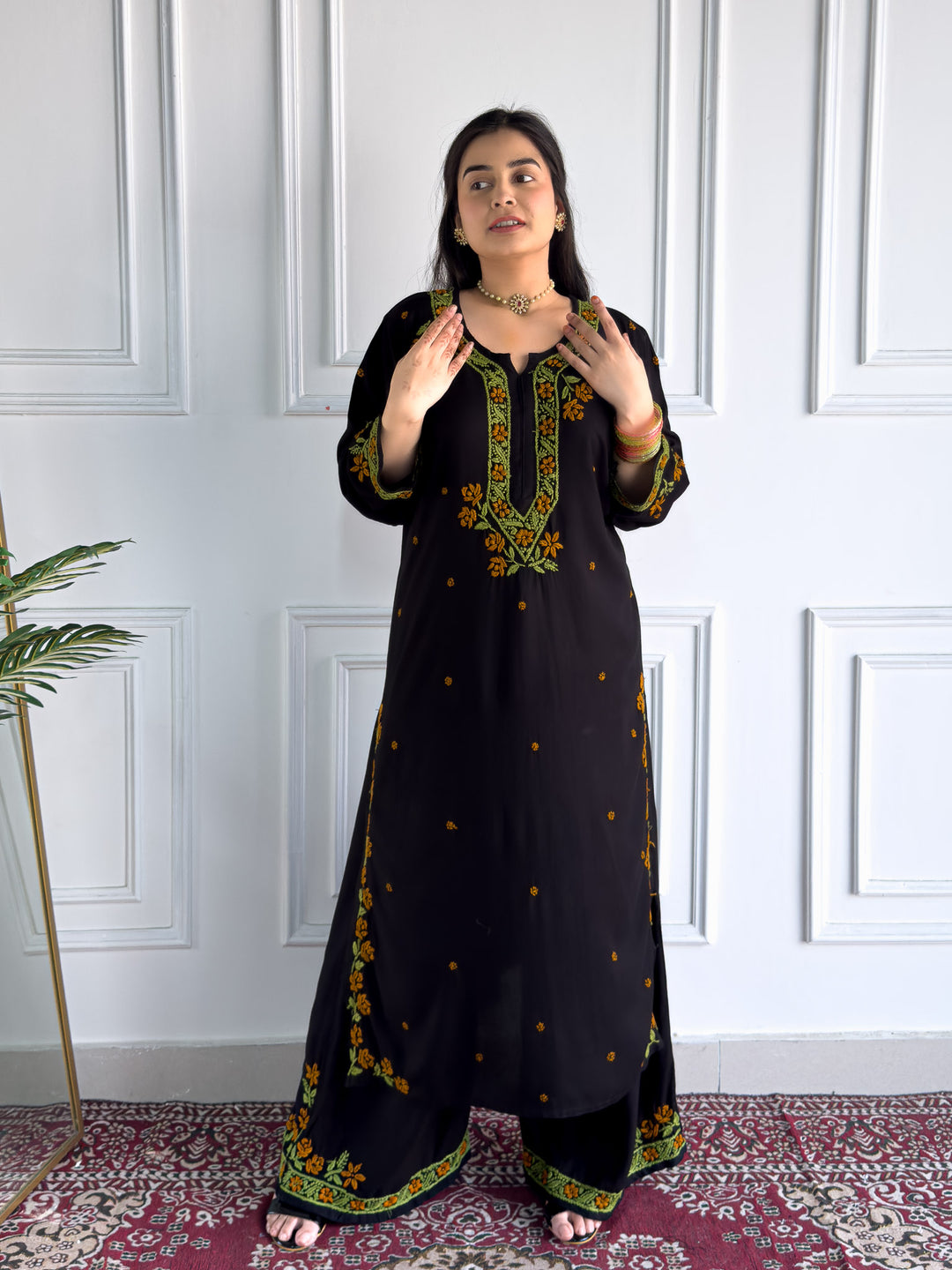 Hina Rayon Chikankari Rose Co-ord Set