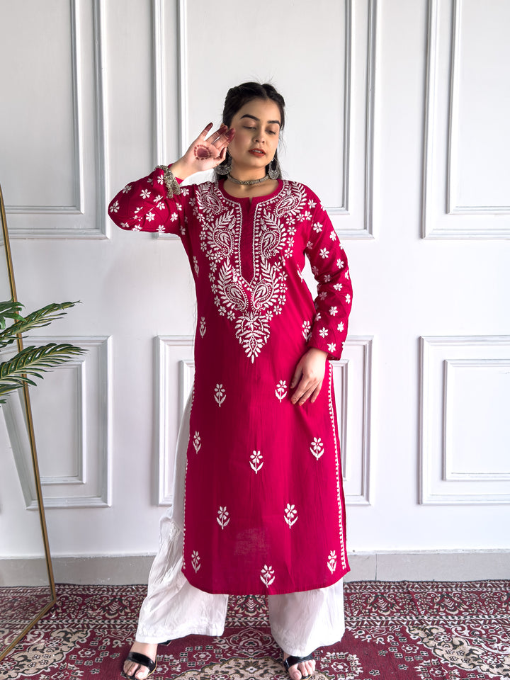 Lata Cotton Chikankari Basic Straight Kurta