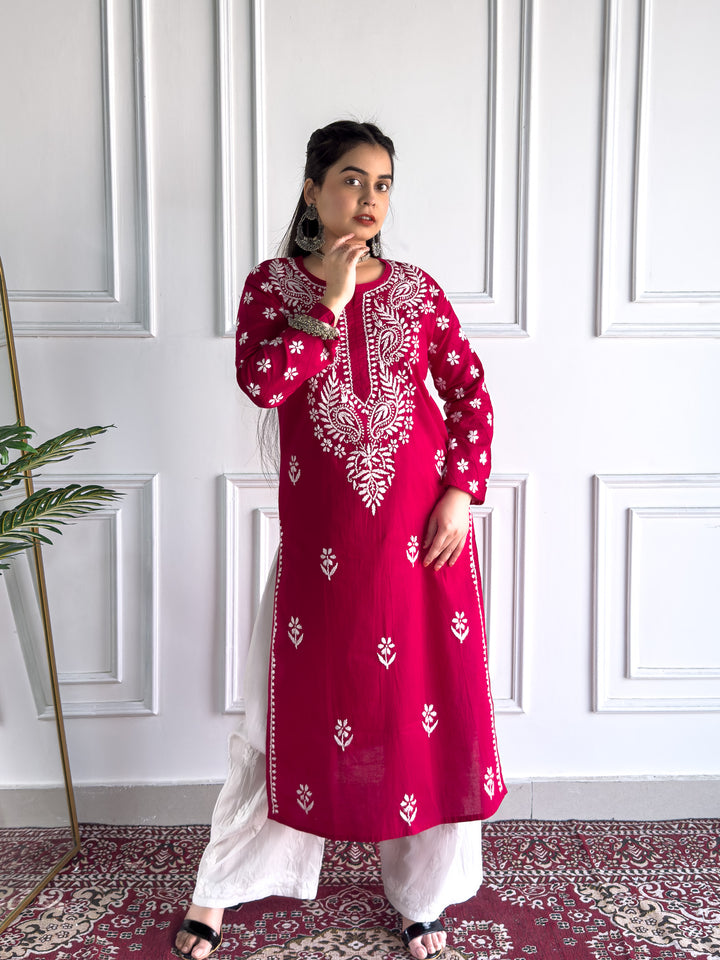 Lata Cotton Chikankari Basic Straight Kurta