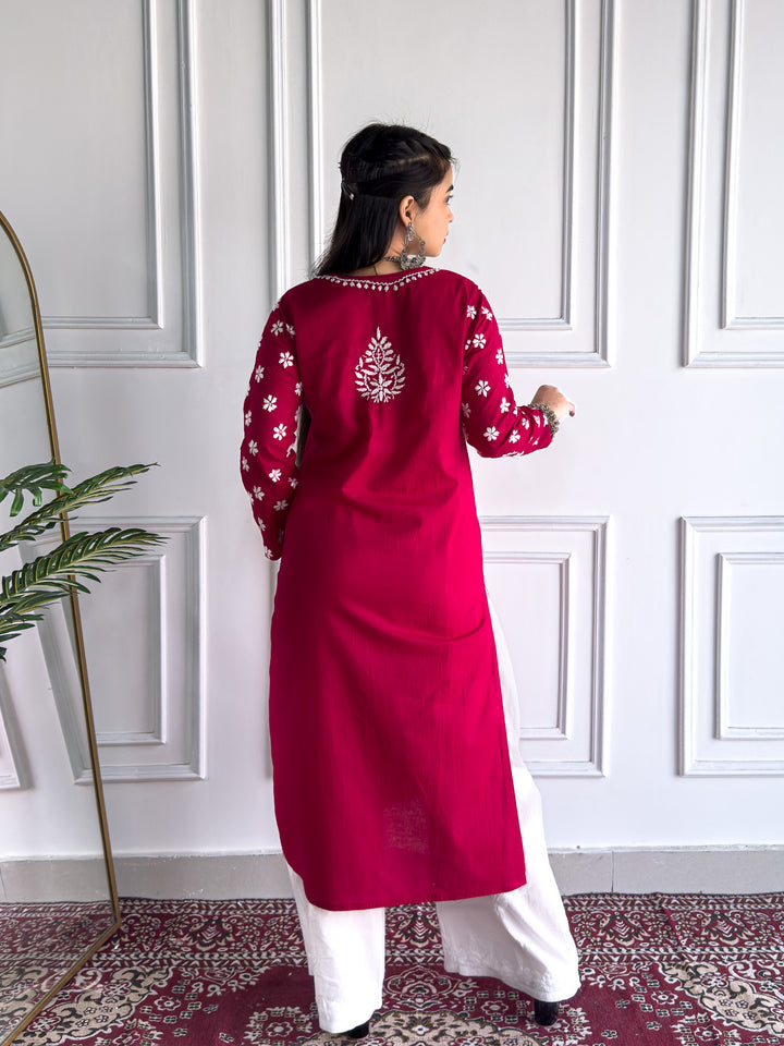 Lata Cotton Chikankari Basic Straight Kurta