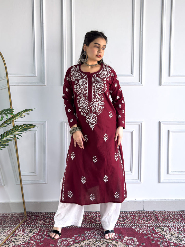 Lata Cotton Chikankari Basic Straight Kurta
