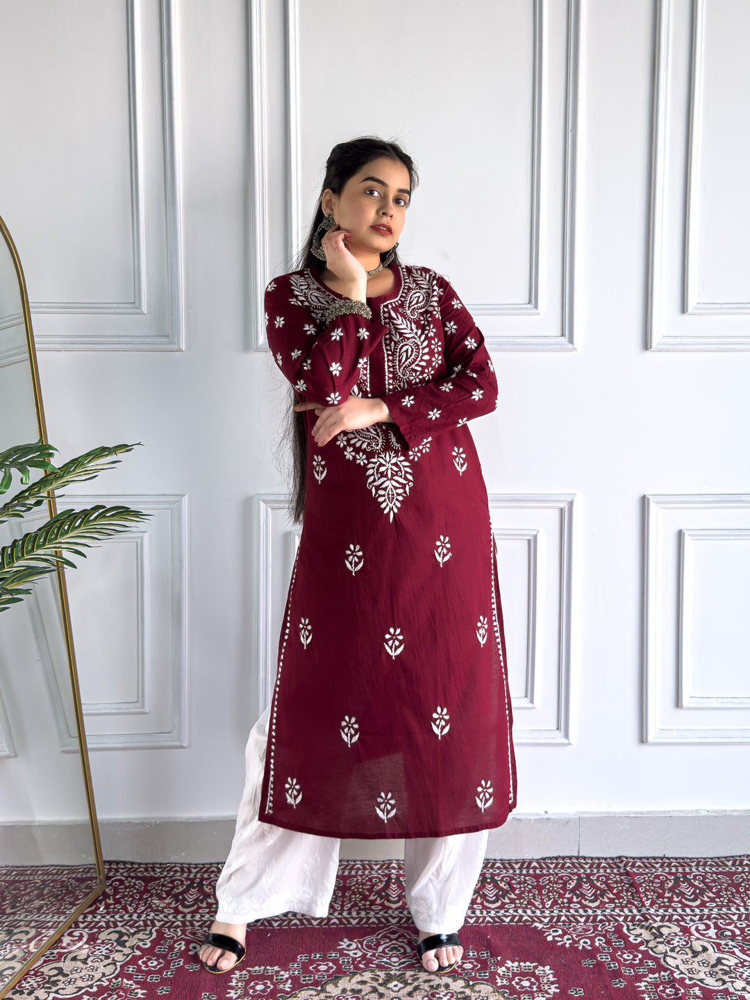 Lata Cotton Chikankari Basic Straight Kurta