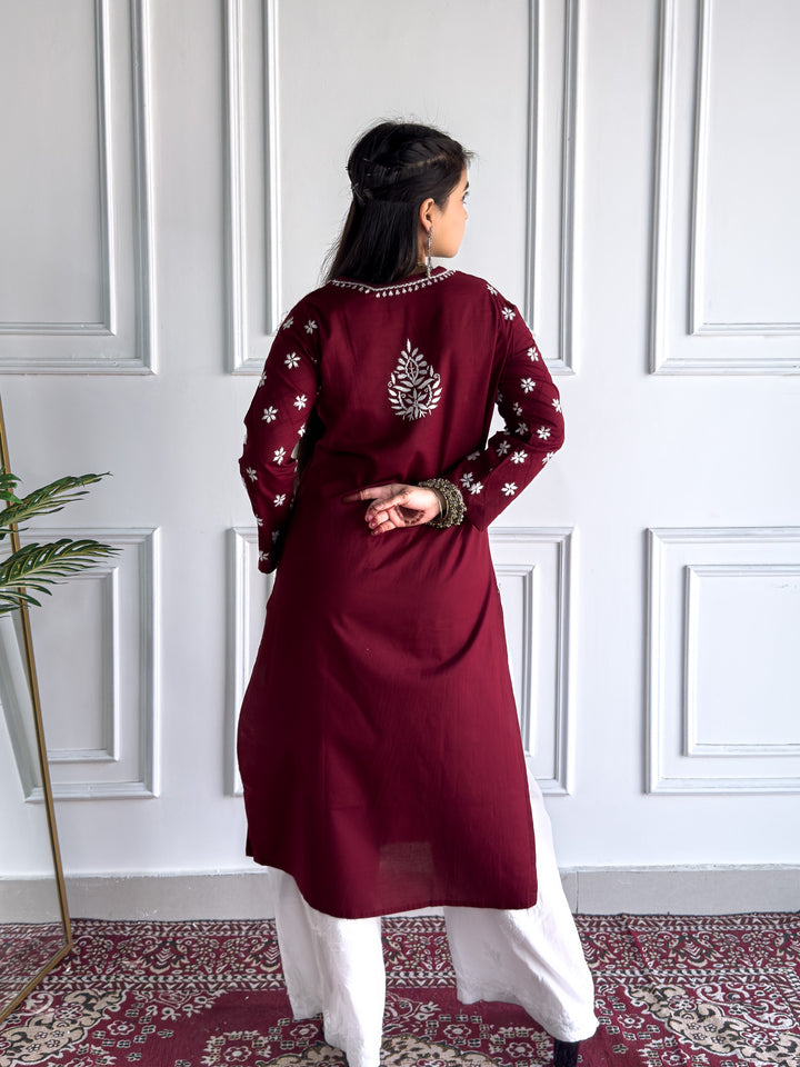 Lata Cotton Chikankari Basic Straight Kurta