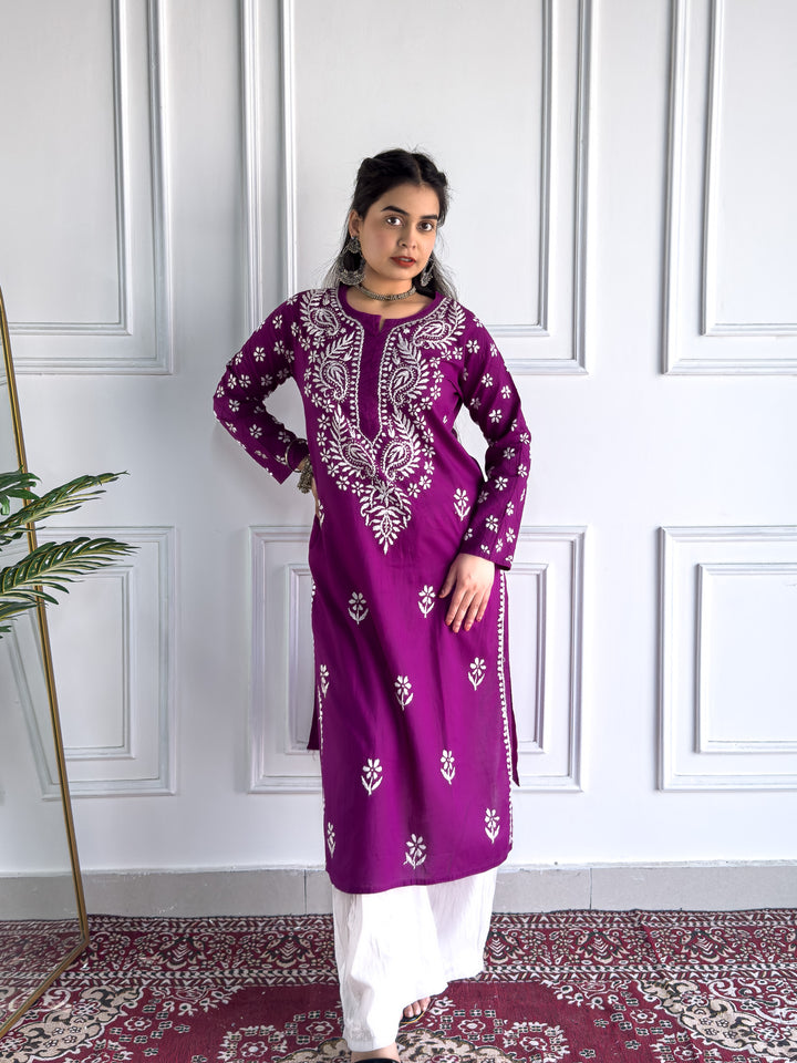 Lata Cotton Chikankari Basic Straight Kurta