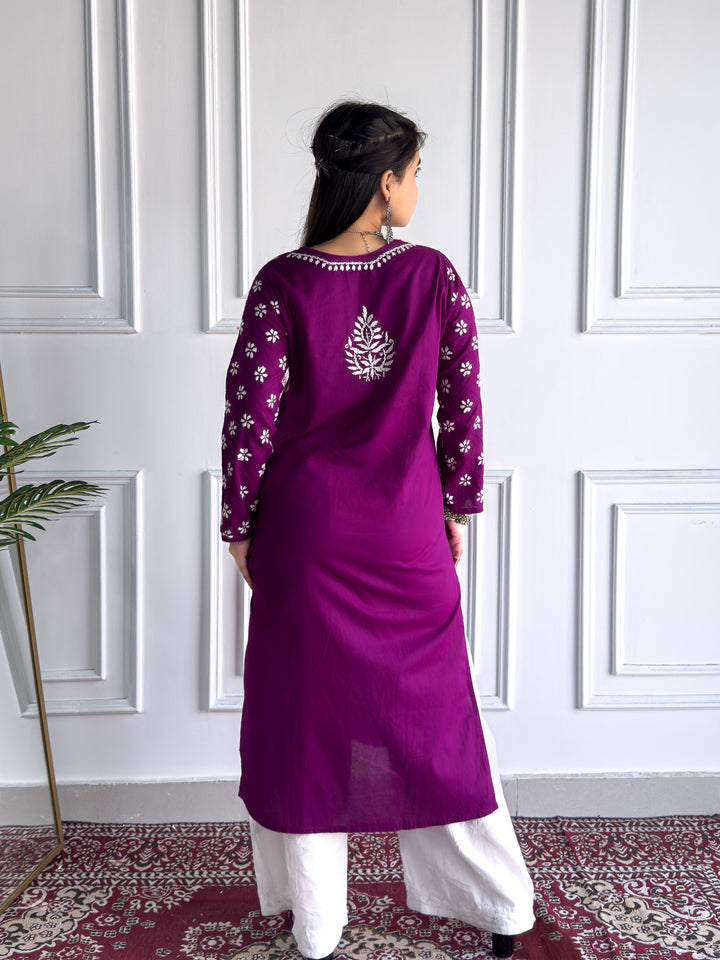 Lata Cotton Chikankari Basic Straight Kurta