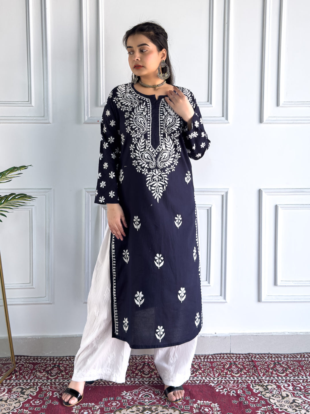 Lata Cotton Chikankari Basic Straight Kurta