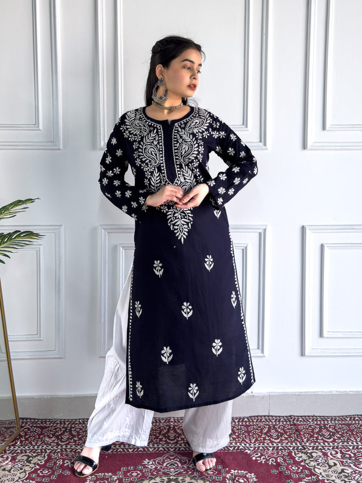 Lata Cotton Chikankari Basic Straight Kurta