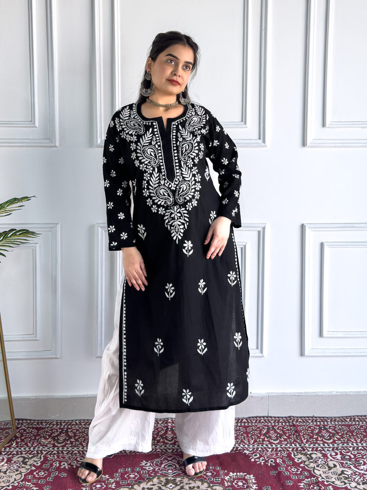 Lata Cotton Chikankari Basic Straight Kurta