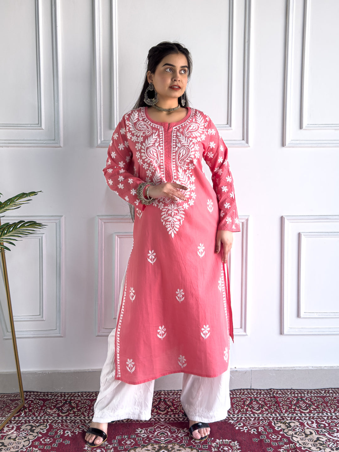 Lata Cotton Chikankari Basic Straight Kurta