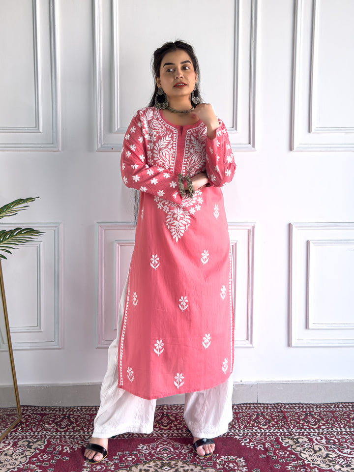 Lata Cotton Chikankari Basic Straight Kurta