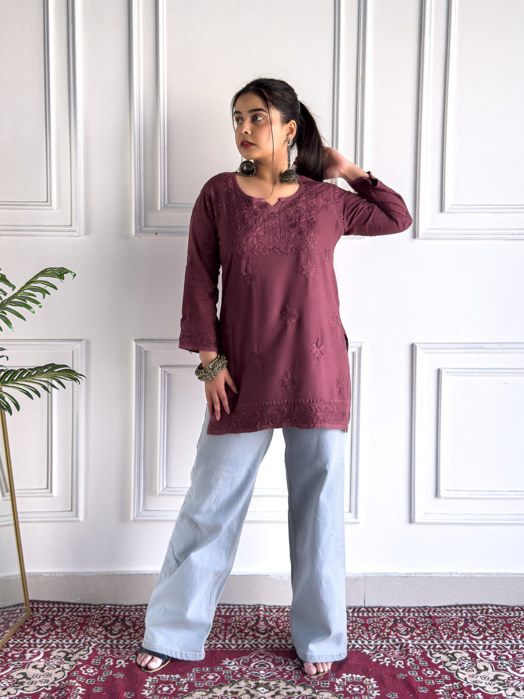 Mili Rayon Chikankari Short Kurti