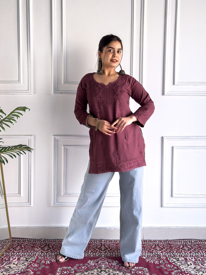 Mili Rayon Chikankari Short Kurti