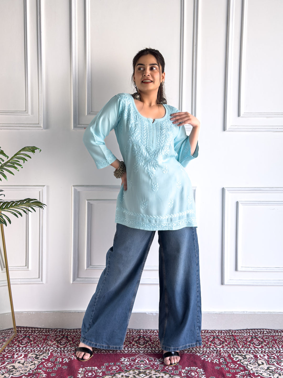 Hema Rayon Chikankari Short Kurti