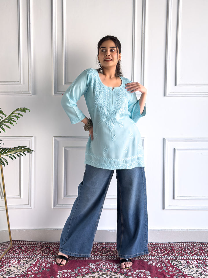 Hema Rayon Chikankari Short Kurti