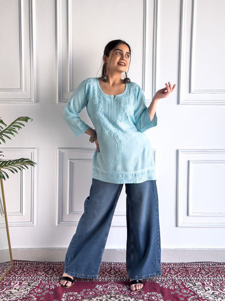 Hema Rayon Chikankari Short Kurti