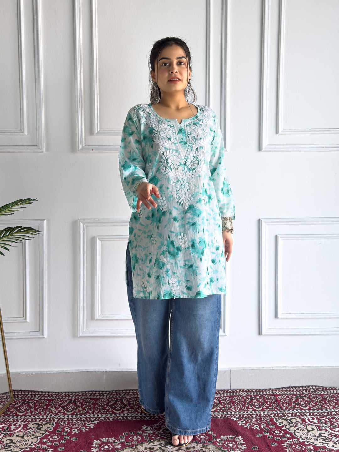 Vini Mulmul Print Chikankari Short Kurti