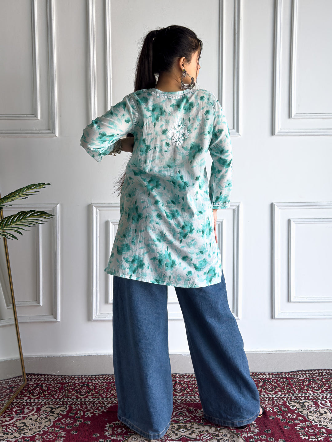 Vini Mulmul Print Chikankari Short Kurti