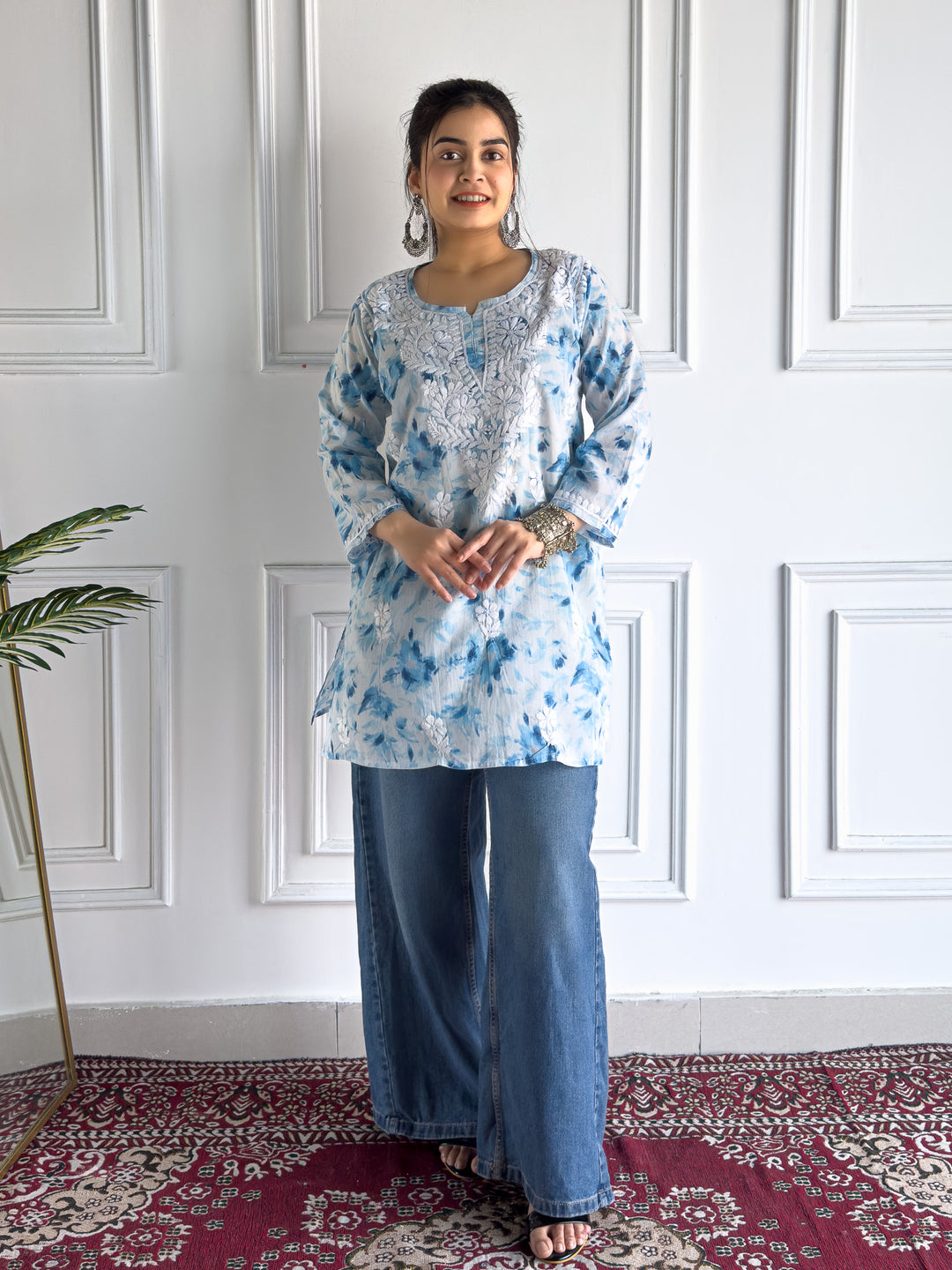 Vini Mulmul Print Chikankari Short Kurti