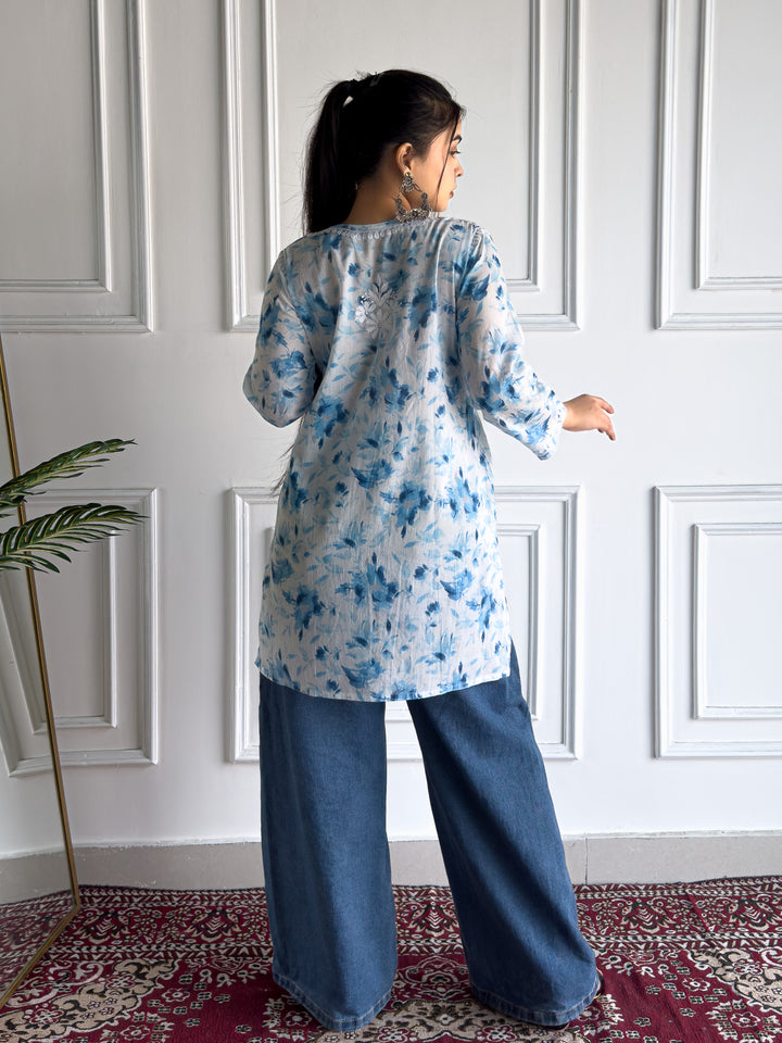 Vini Mulmul Print Chikankari Short Kurti