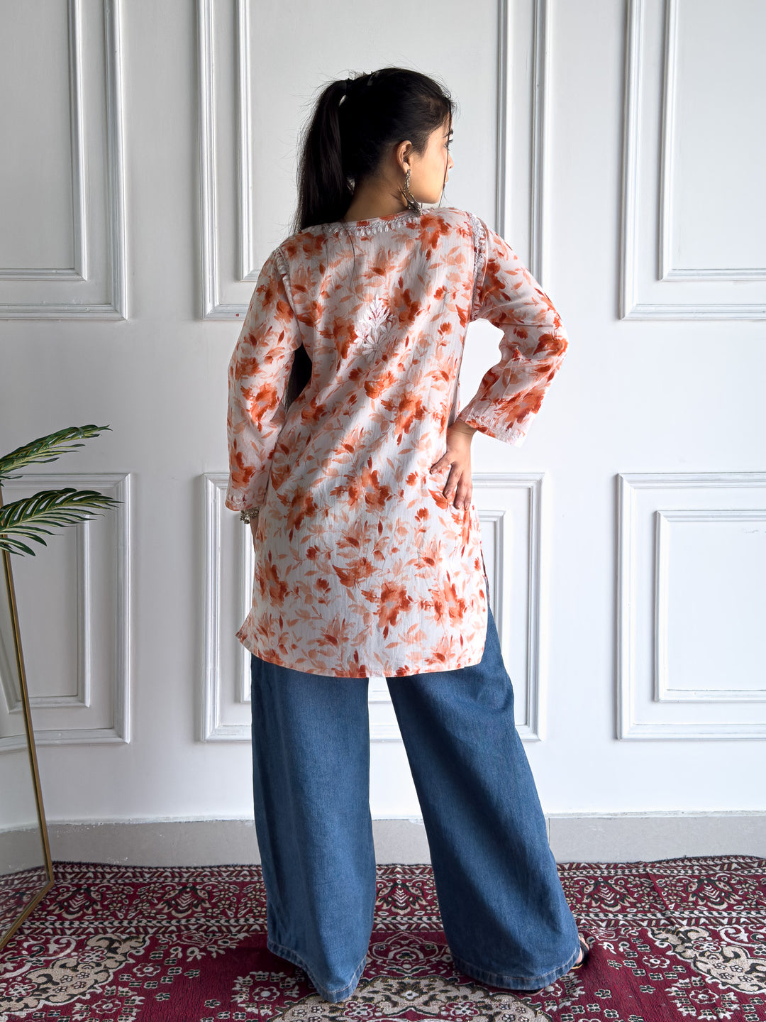 Vini Mulmul Print Chikankari Short Kurti