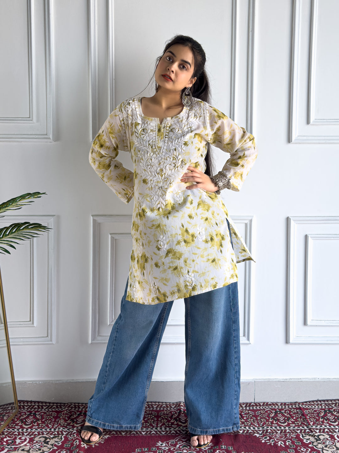 Vini Mulmul Print Chikankari Short Kurti